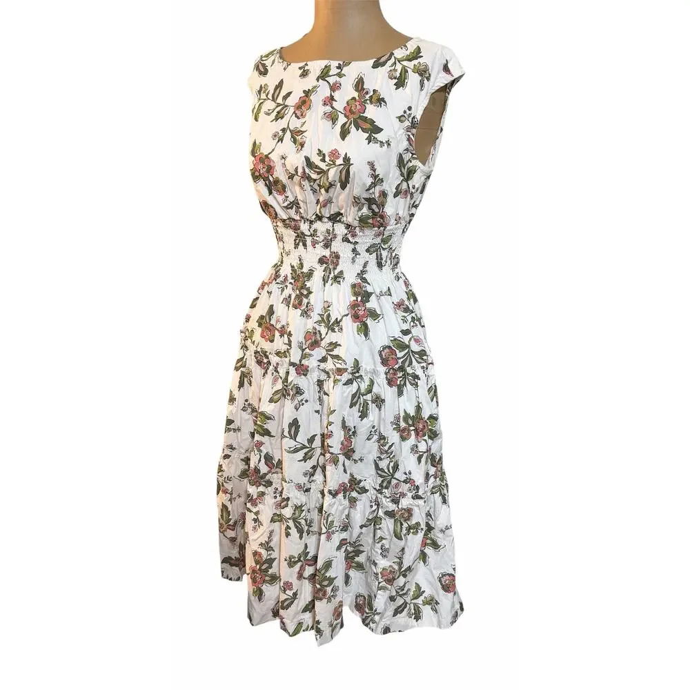Kate Spade Forest Blooms Blaire Midi Dress Cream Cotton Floral Print size XS